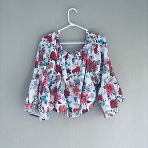 Floral Off Shoulder Blouse Womens Medium Bell Sleeve Boho Peasant Top